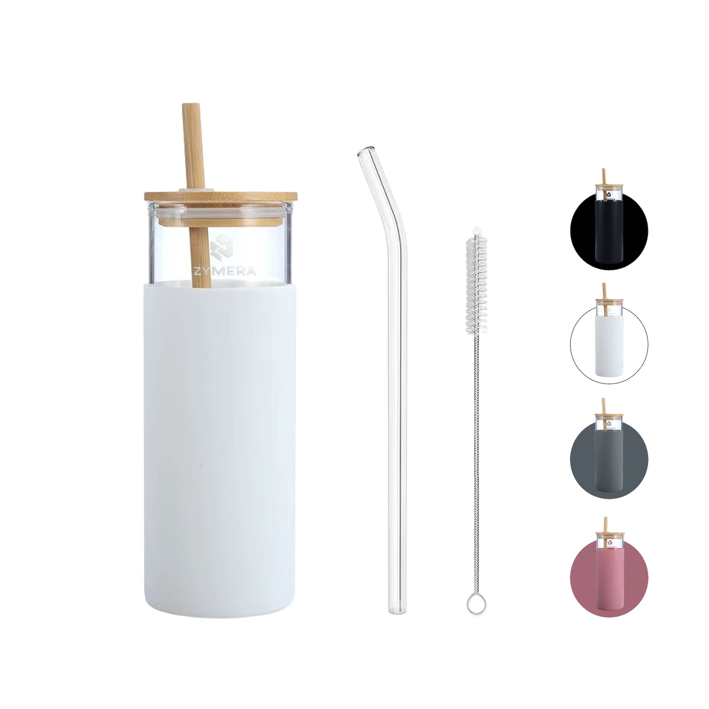 Zymera Lyvra Pure 1.0 Glas Becher mit Strohhalm 500ml – Wiederverwendbarer Trinkbecher (Schwarz)
