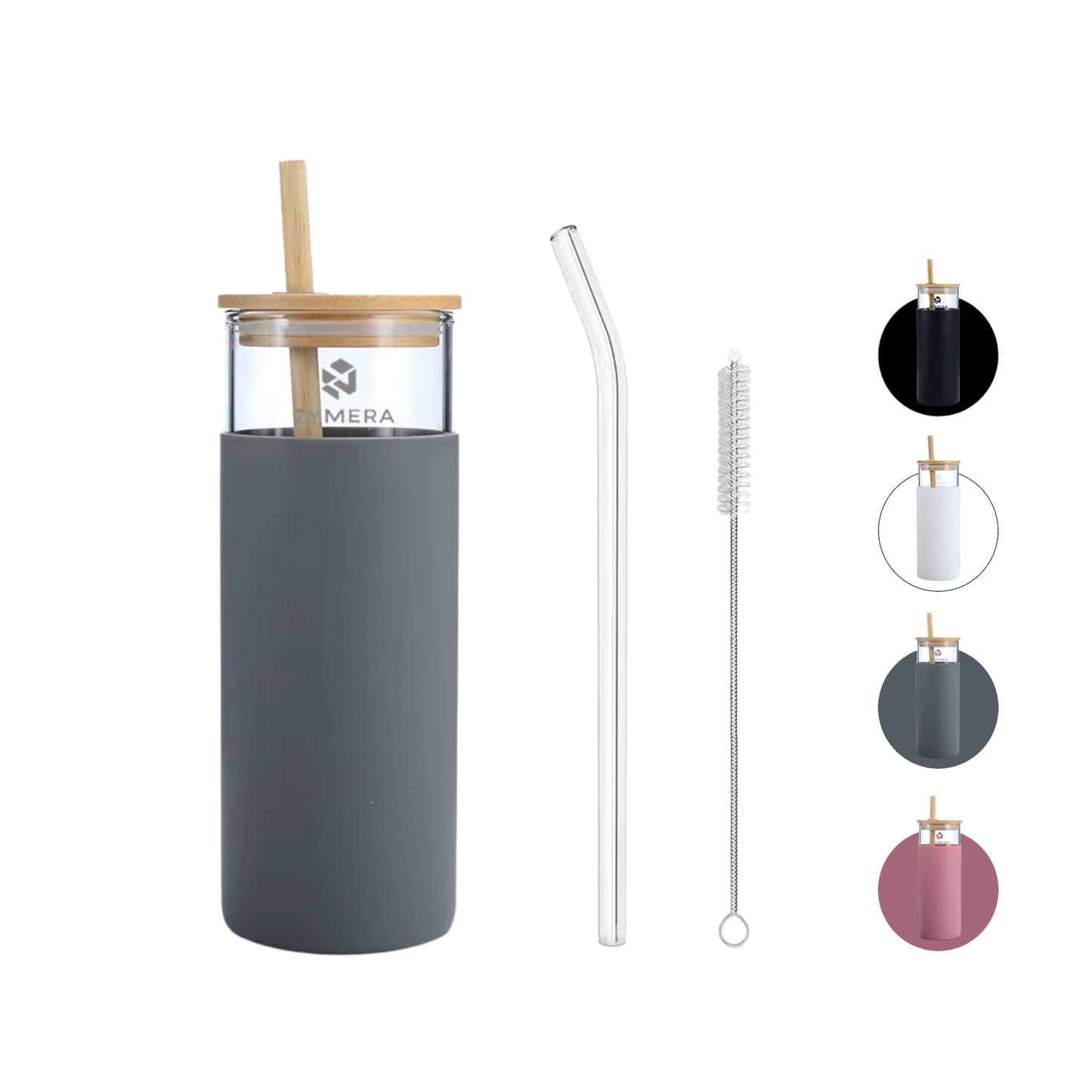 Zymera Lyvra Pure 1.0 Glas Becher mit Strohhalm 500ml – Wiederverwendbarer Trinkbecher (Schwarz)
