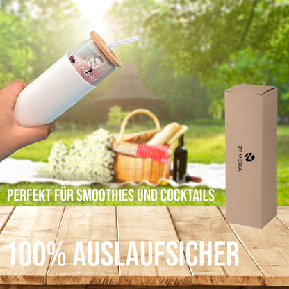 Zymera Lyvra Pure 1.0 Glas Becher mit Strohhalm 500ml – Wiederverwendbarer Trinkbecher (Pink)